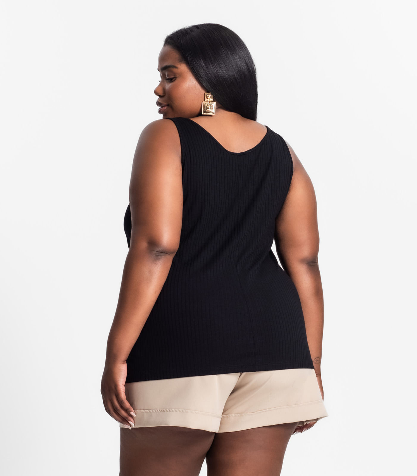 Regata Plus Size Em Ribana Canelada Secret Glam Preto - Imagem 33