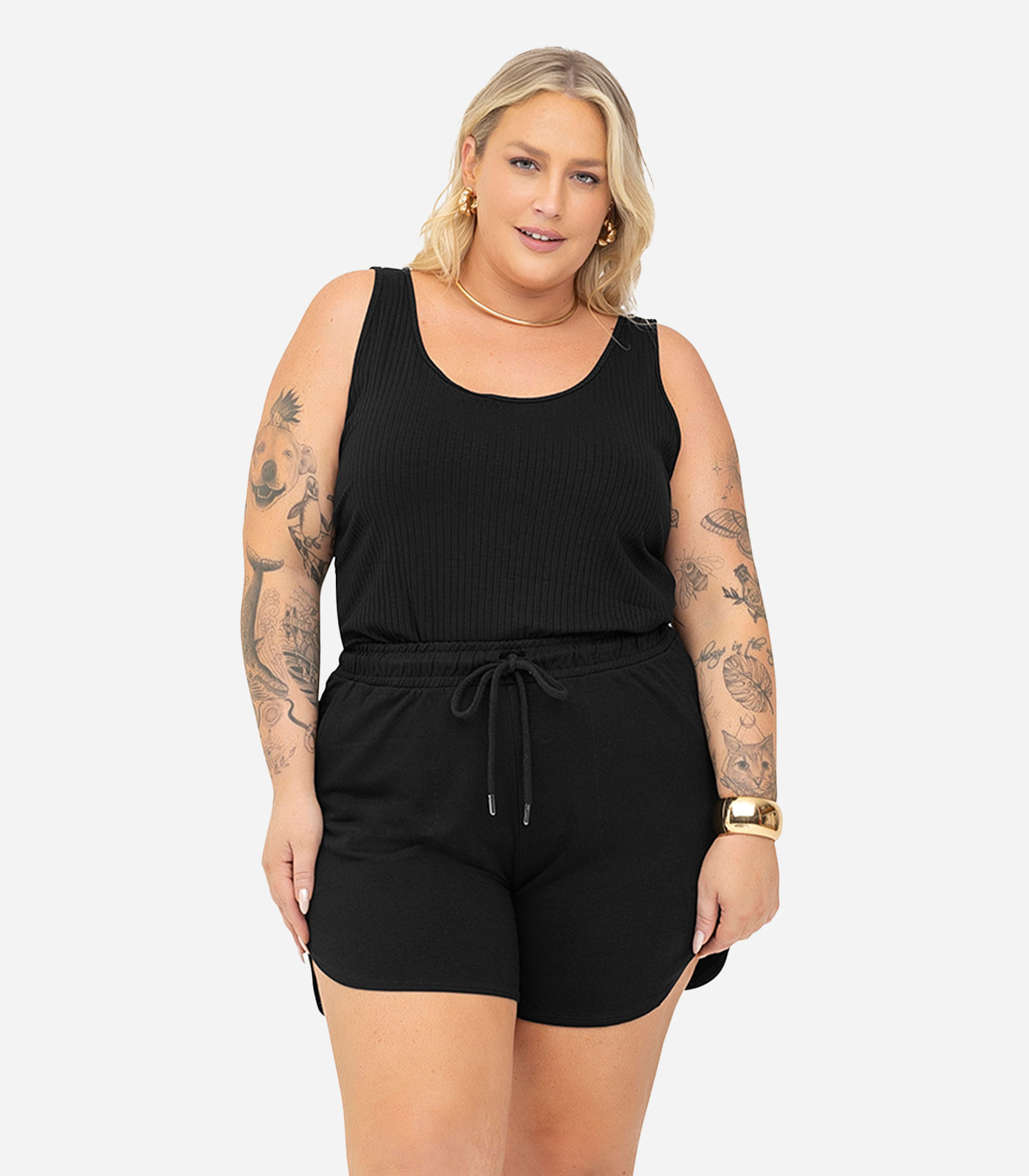 Regata Plus Size Em Ribana Canelada Secret Glam Preto - Imagem 16