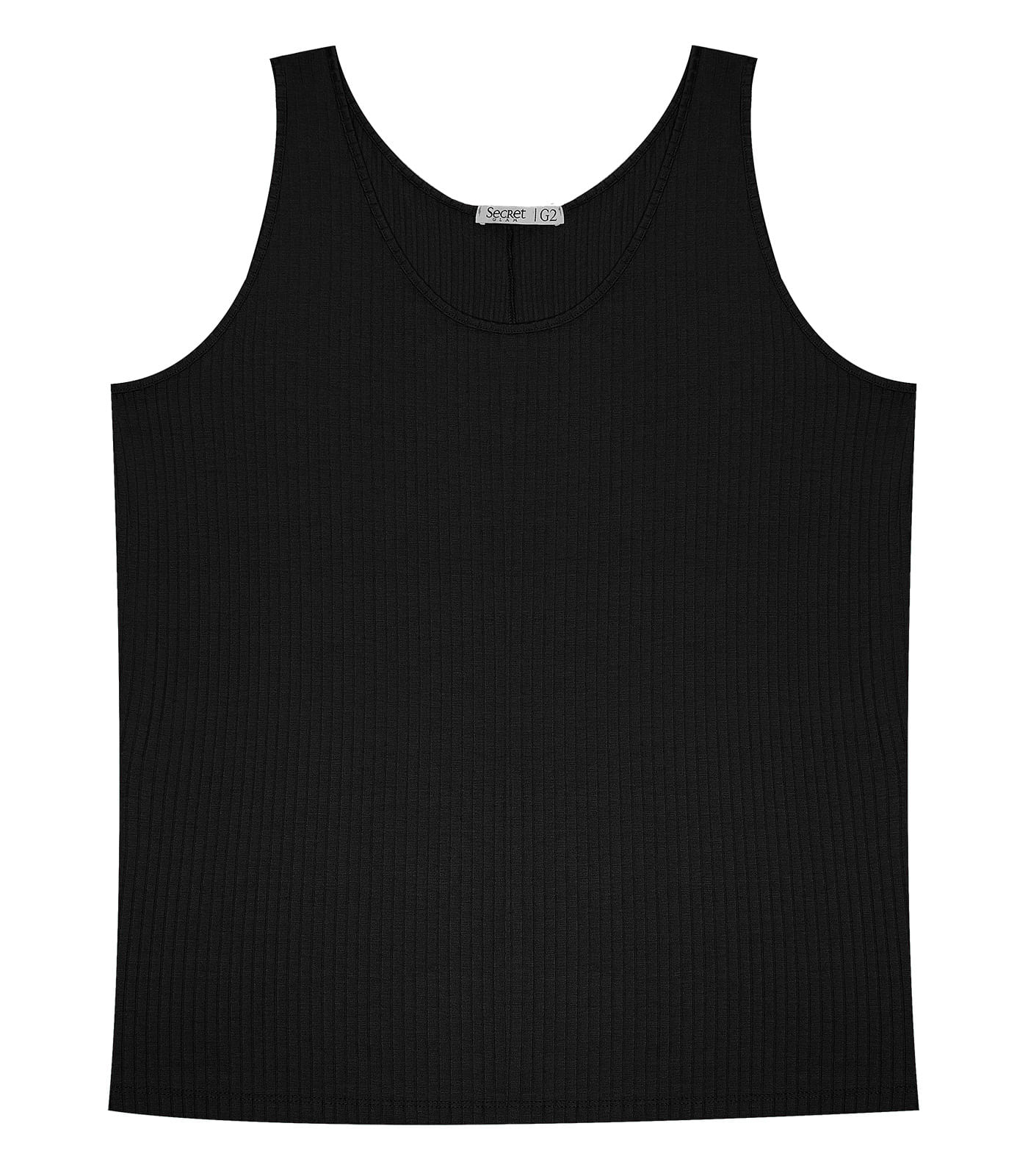 Regata Plus Size Em Ribana Canelada Secret Glam Preto - Imagem 26