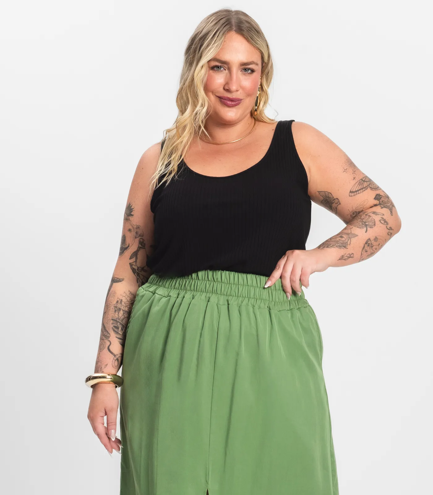 Regata Plus Size Em Ribana Canelada Secret Glam Preto - Imagem 2
