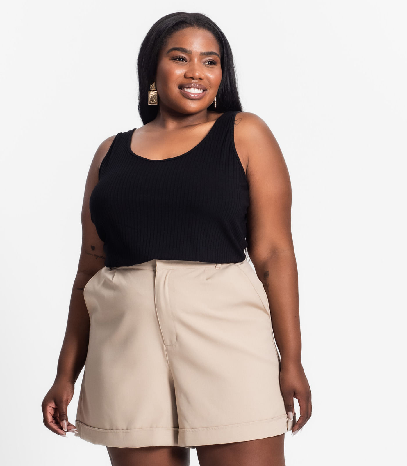 Regata Plus Size Em Ribana Canelada Secret Glam Preto