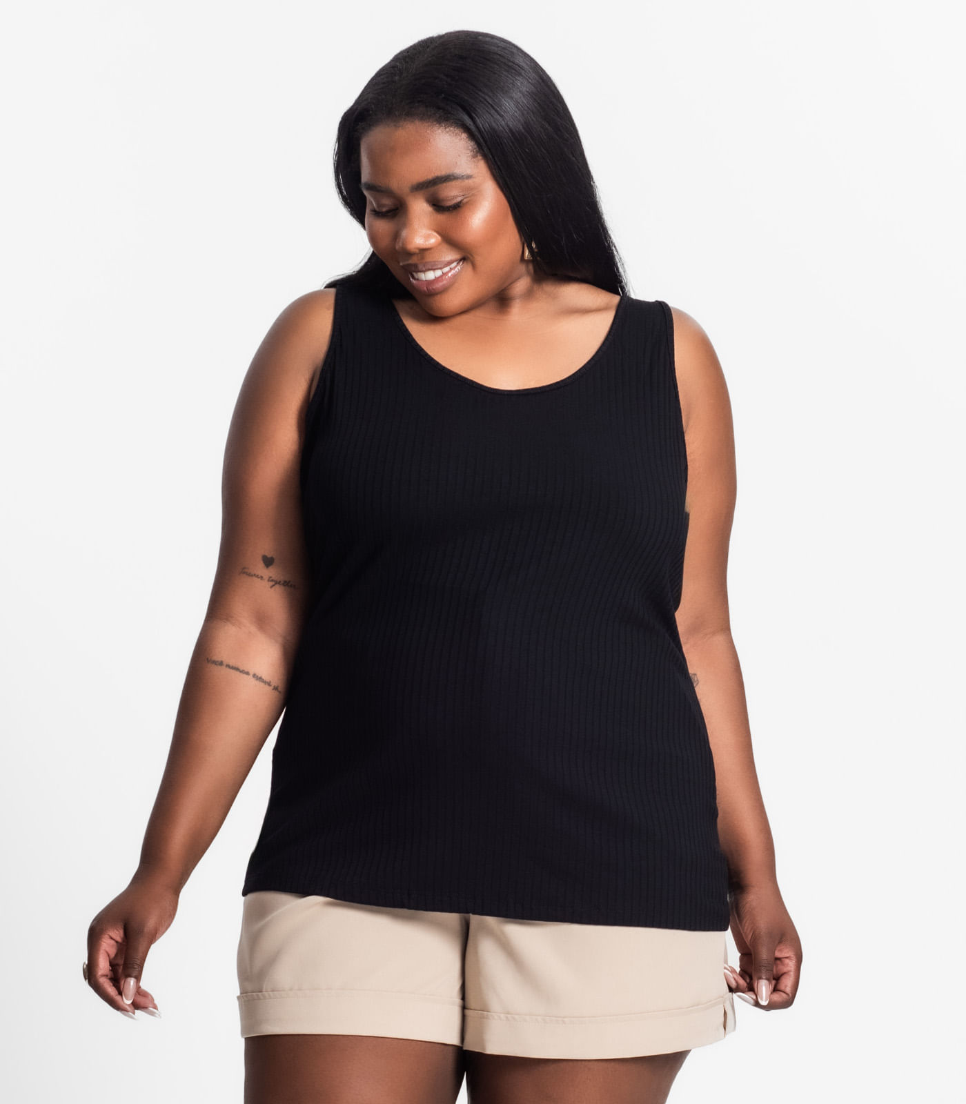 Regata Plus Size Em Ribana Canelada Secret Glam Preto - Imagem 4