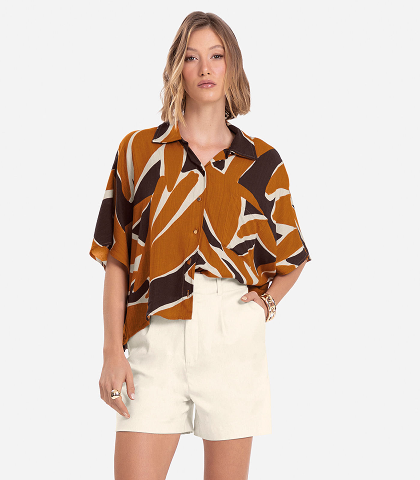 Camisa Feminina Estampada Endless Marrom - Imagem 3