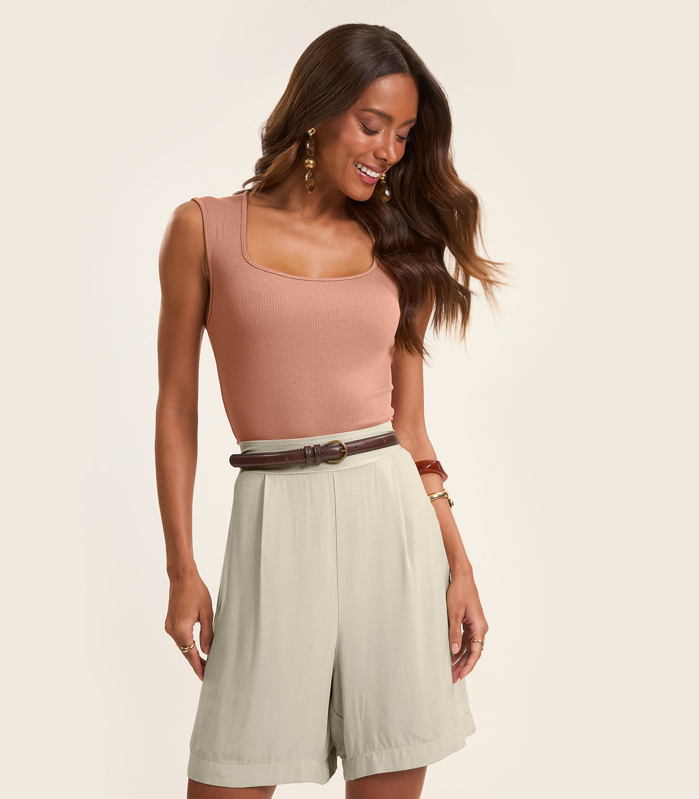 Regata Feminina em Ribana de Viscose Rovitex Marrom