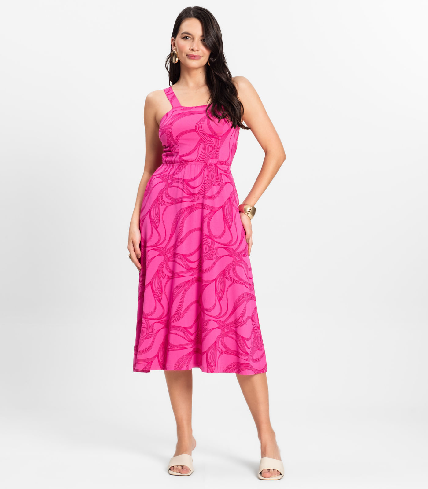 Vestido Midi em Viscotorcion Rovitex Rosa