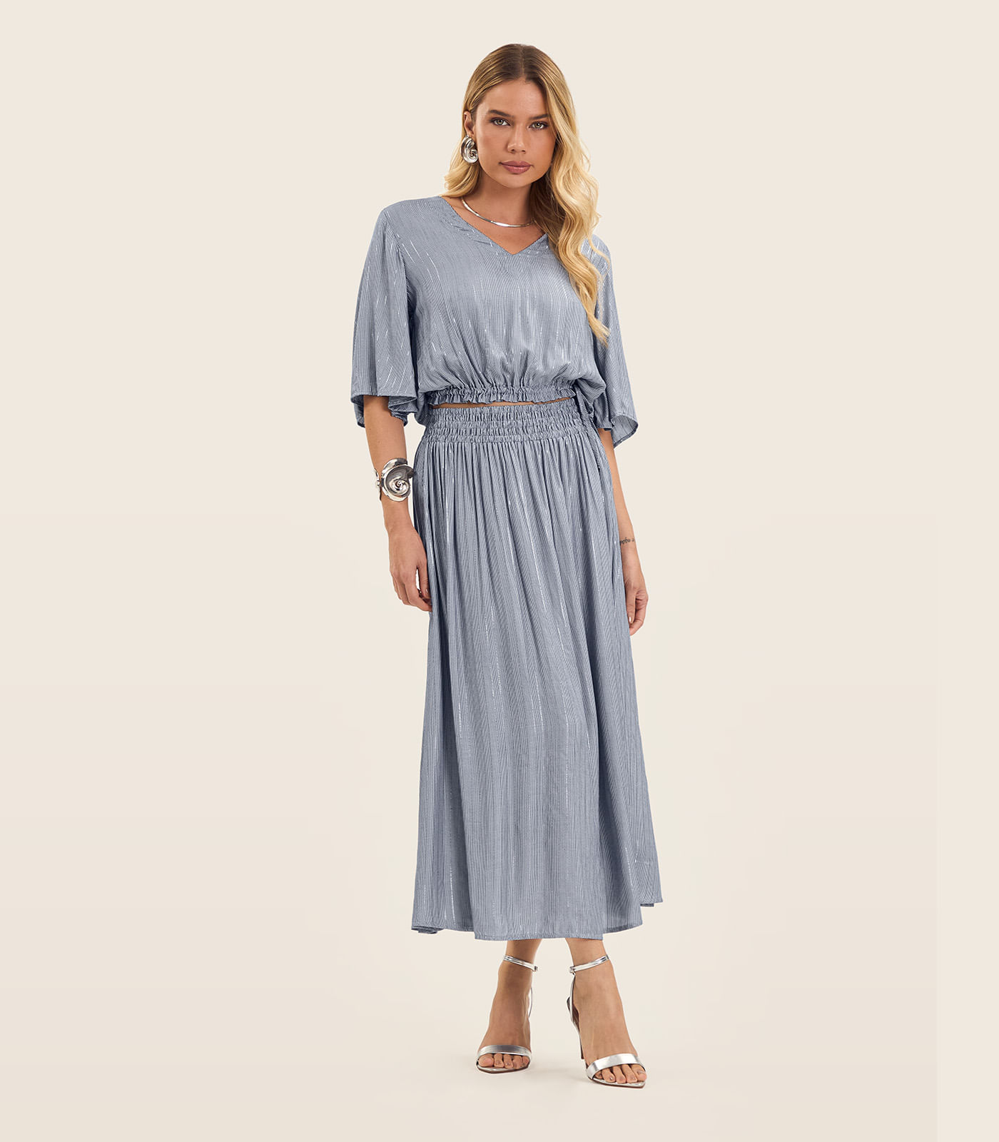 Saia Midi Feminina Cós com Elástico Endless Azul