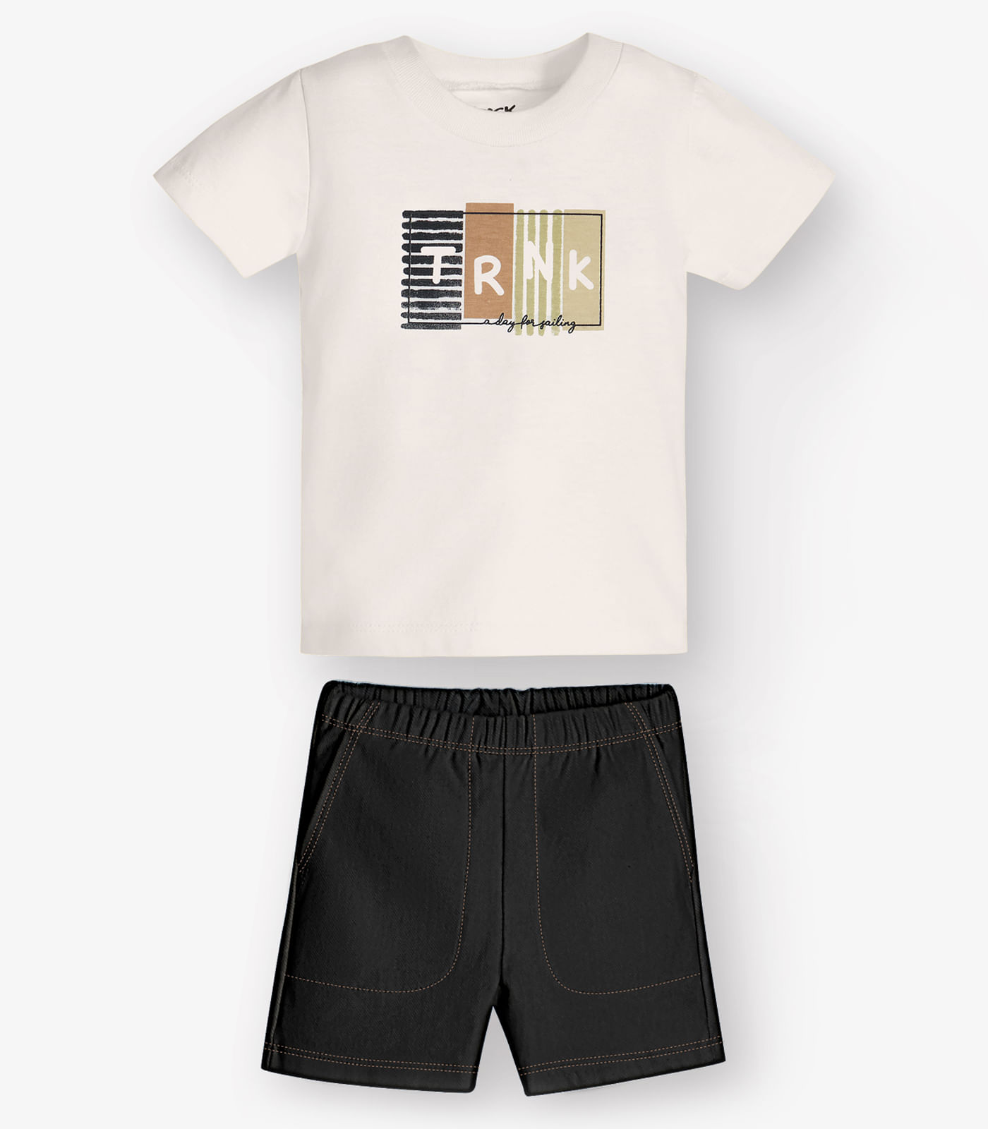 Conjunto Camiseta com Bermuda Menino Trick Nick Bege