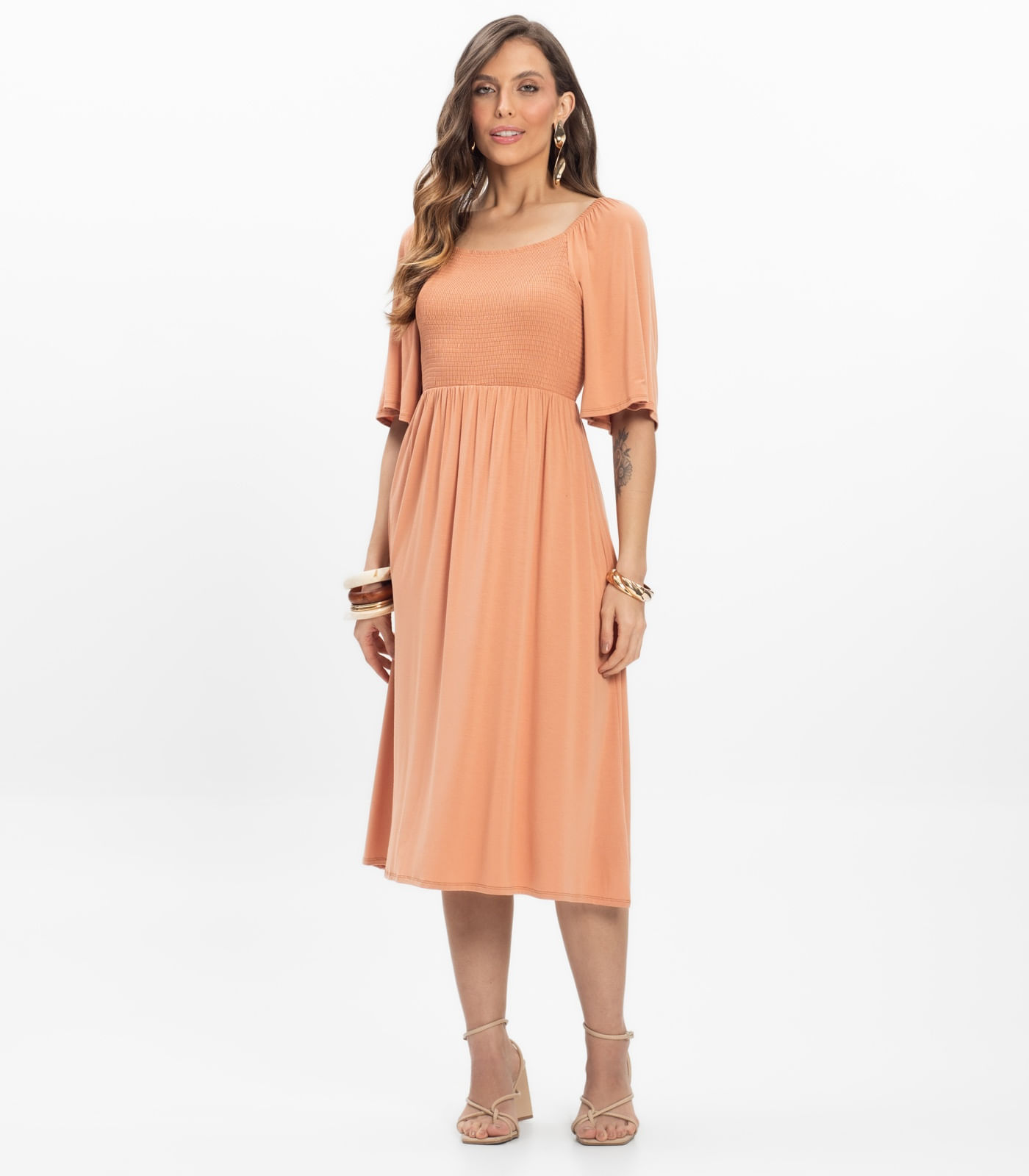 Vestido Midi em Viscotorcion Feminino Endless Marrom