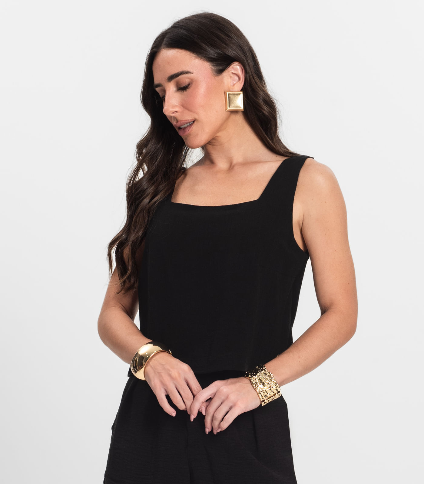 Regata Cropped Feminino Em Linho Endless Preto