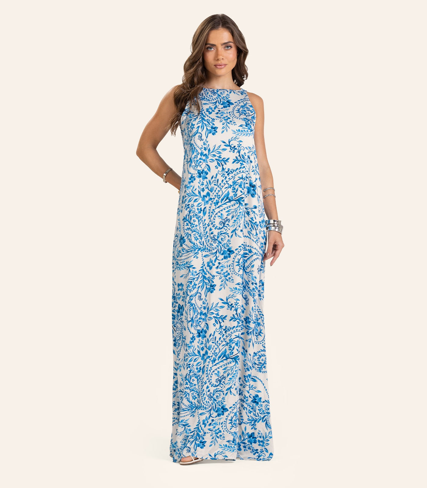 Vestido Viscose Khyara Longo Feminino Endless Bege