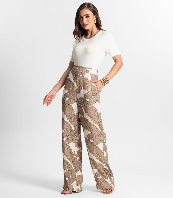 Calça Feminina Pantalona Estampada Endless Marrom P