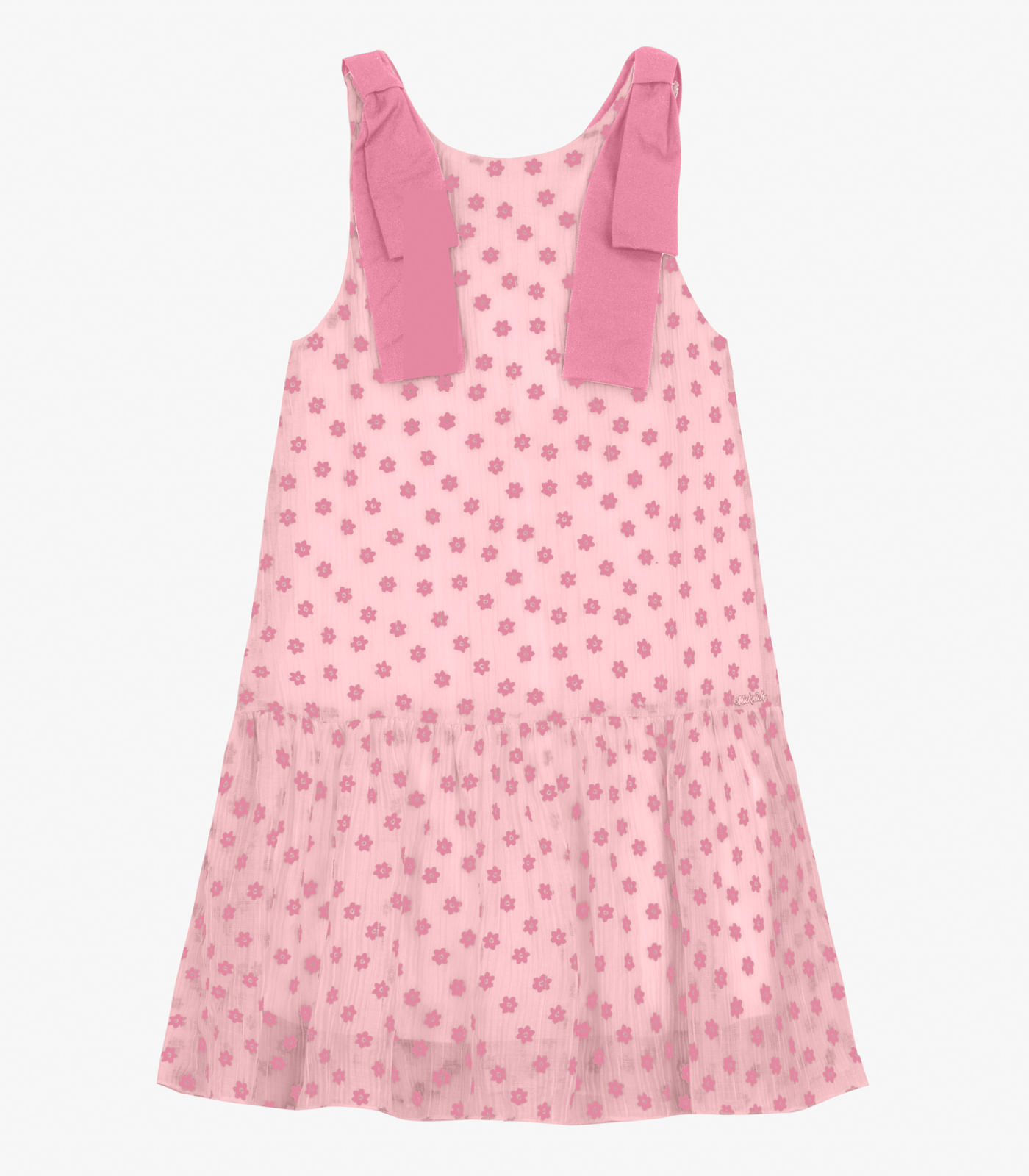 Vestido em Mini Plissado Floral e Visco Trick Nick Rosa