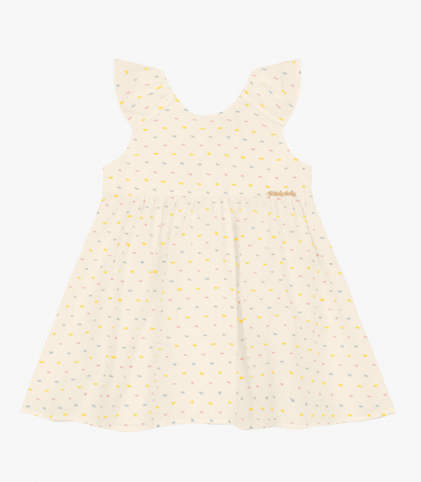 Vestido Infantil em Cotton Plumetis Trick Nick Bege