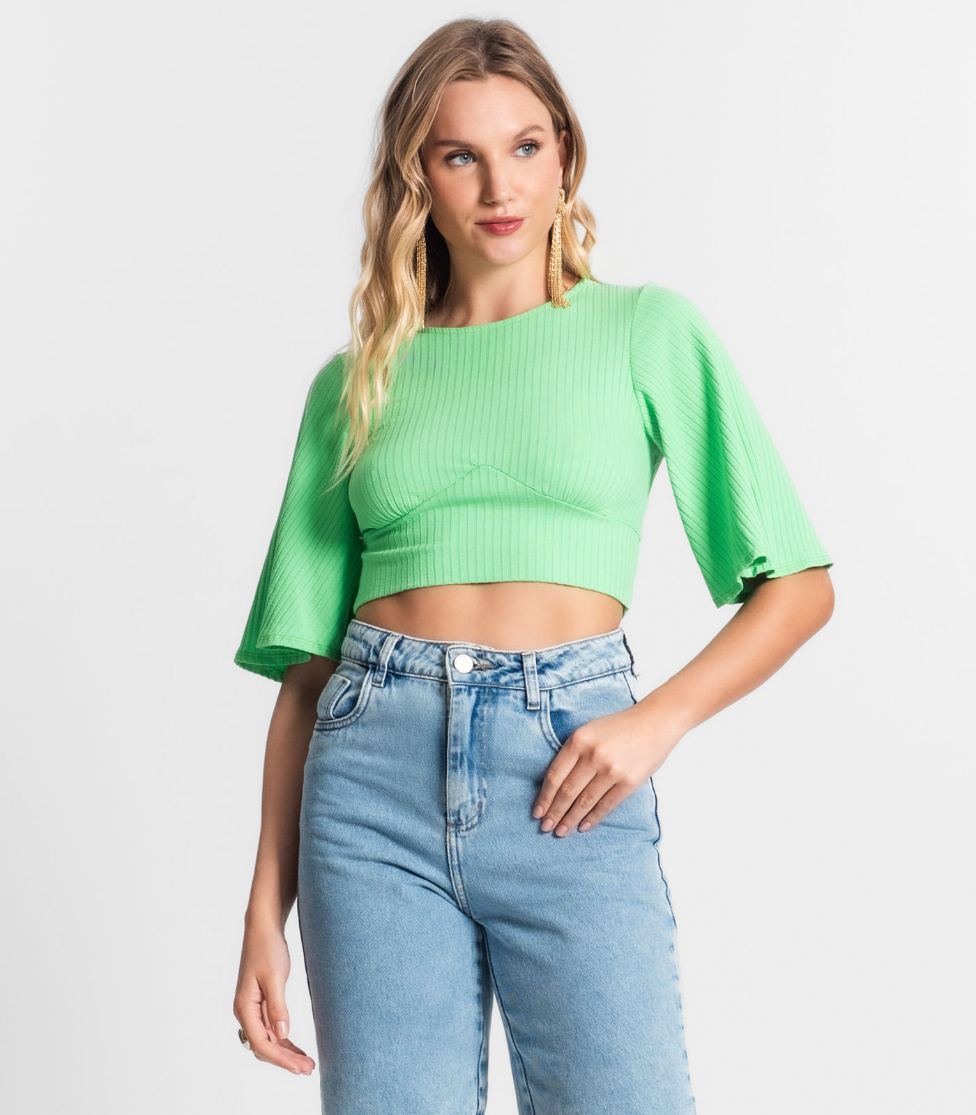 Blusa de Ribana Canelada Feminina Endless Verde