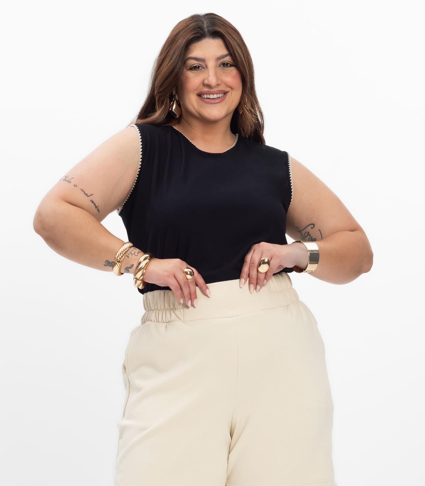 Regata em Viscose Feminina Plus Size Secret Glam Preto