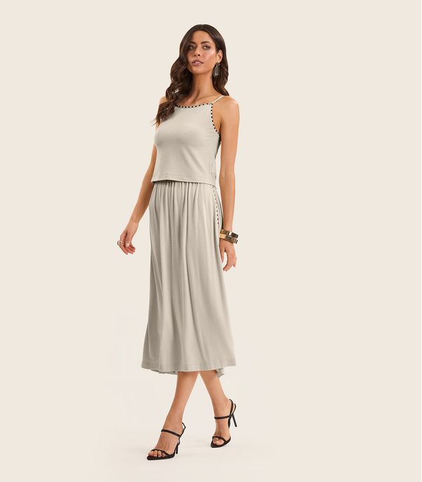 Conjunto Feminino Blusa Com Saia Midi Endless Bege P