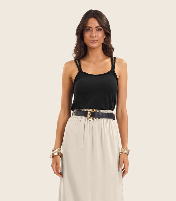 Blusa de Alça Feminina Visco Maquinetada Endless Preto P