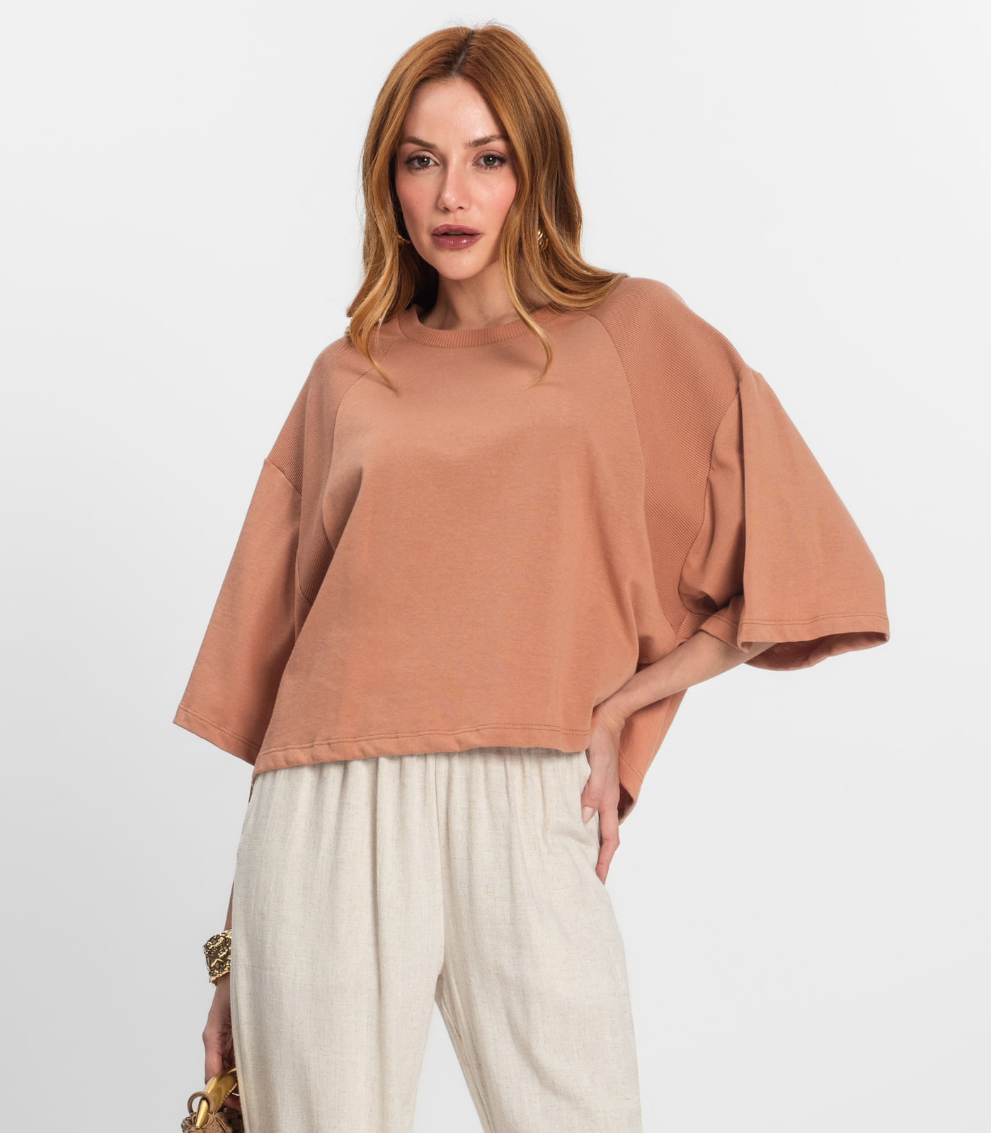 T- Shirt Feminina em Malhão e Ribana Endless Marrom