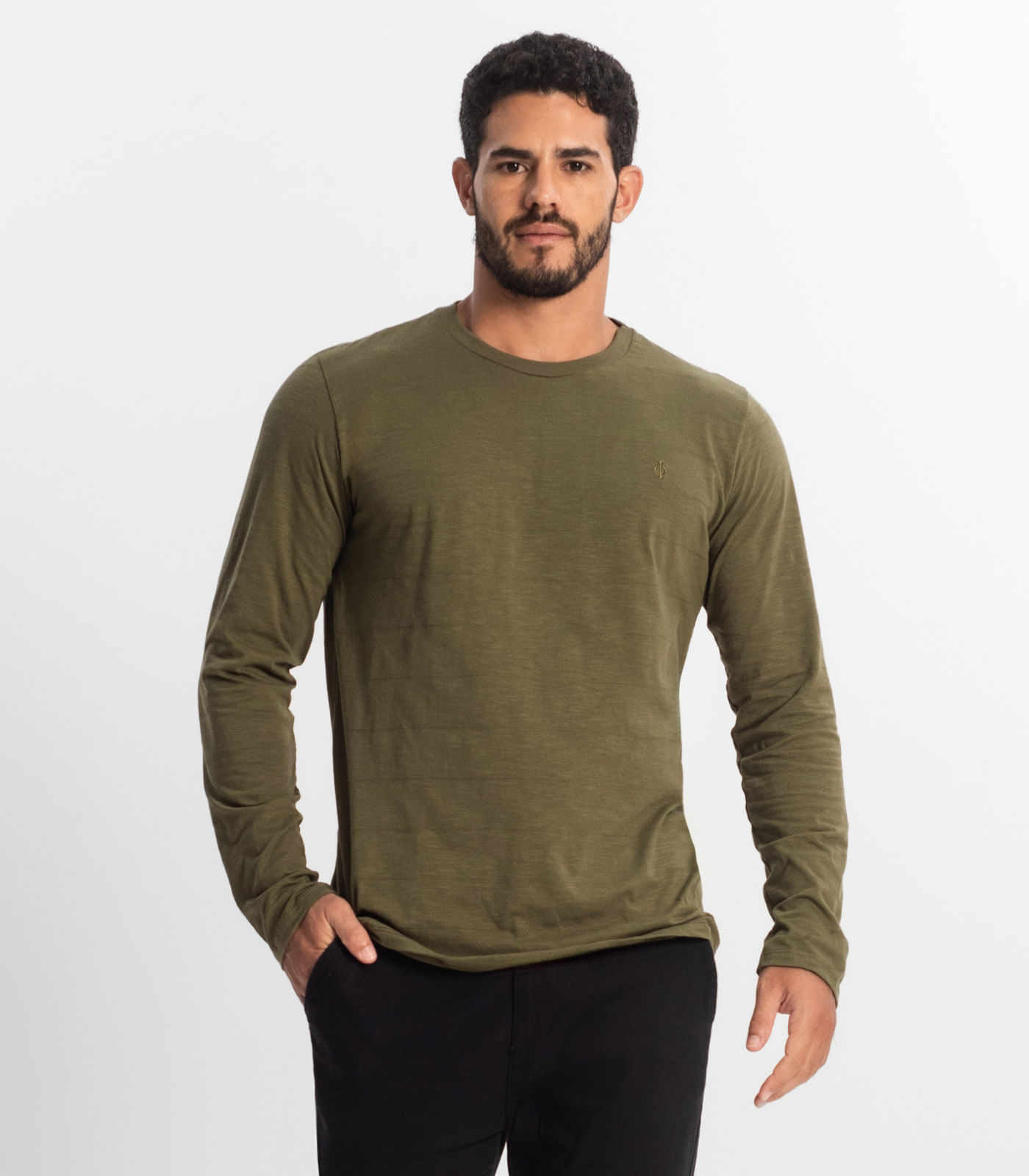 Camiseta Masculina Manga Longa Básica Diametro Verde