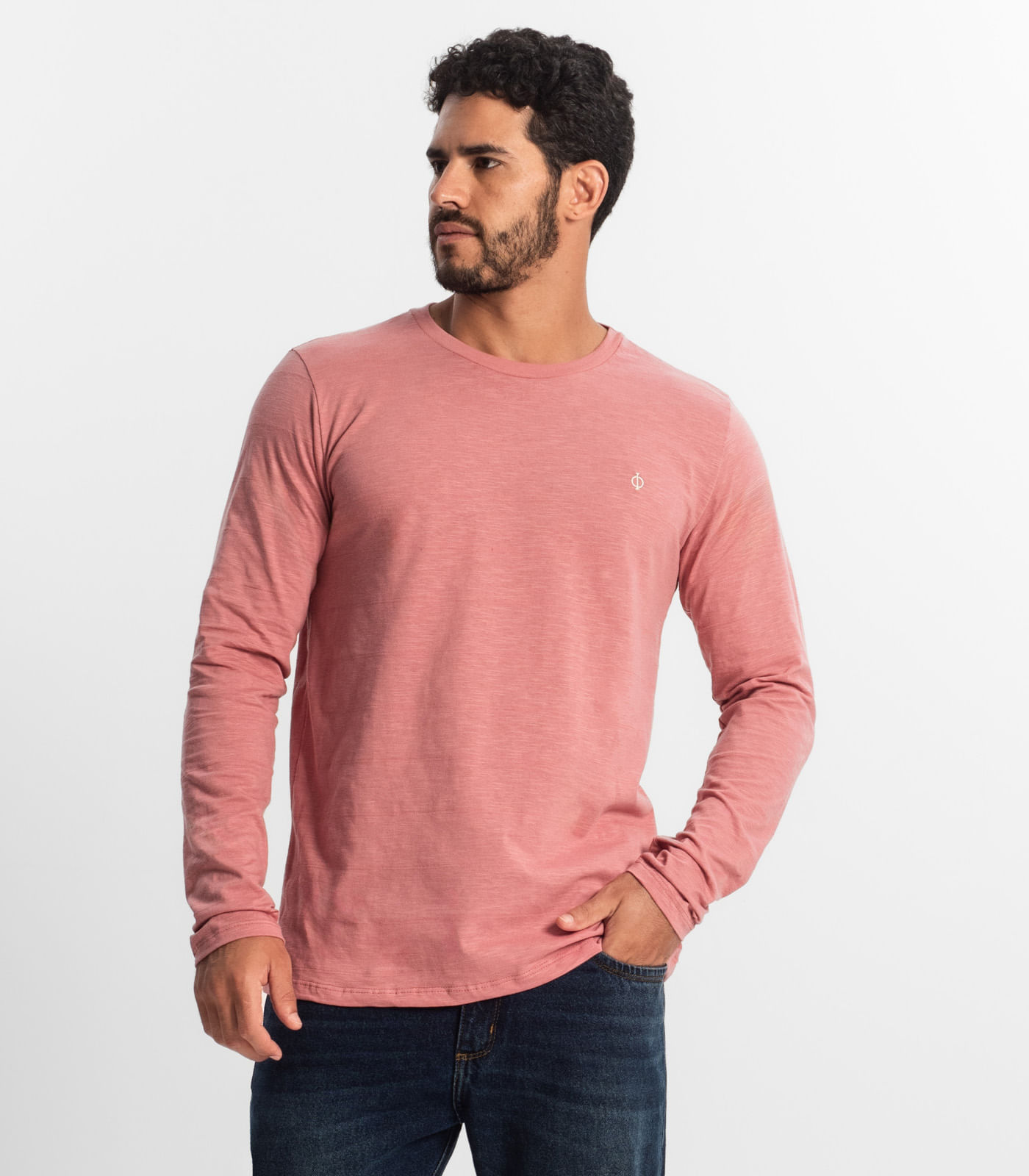 Camiseta Masculina Manga Longa Básica Diametro Rosa