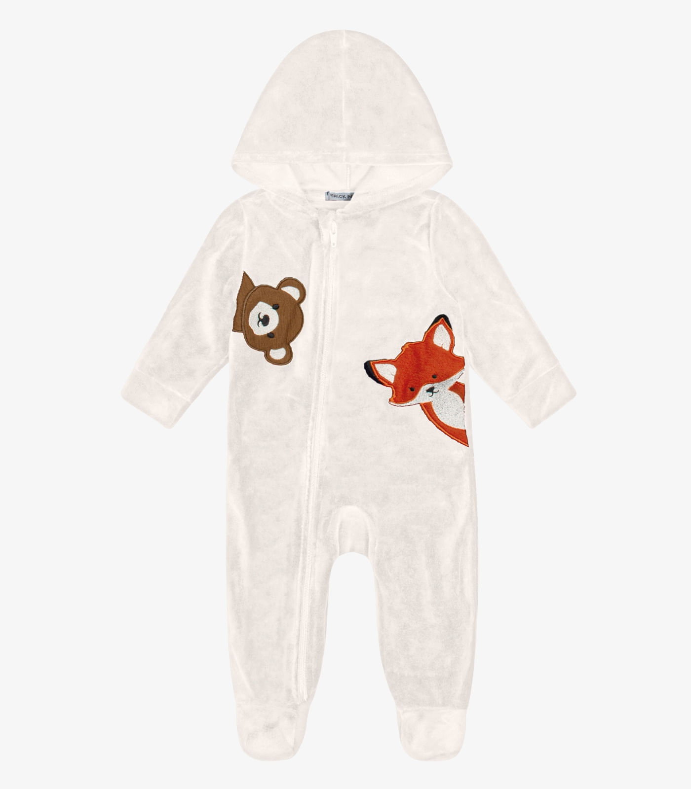 Macacão Infantil com Capuz em Plush Trick Nick Bege