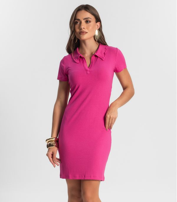 Vestido De Ribana Canelado Feminino Endless Rosa GG