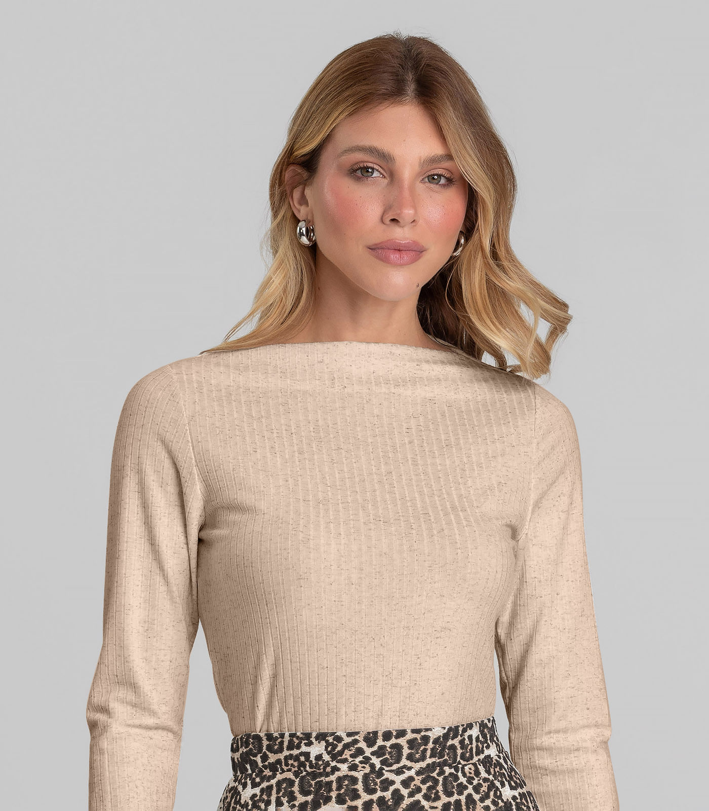 Blusa Feminina Manga Longa Canelada Dianna Rosa