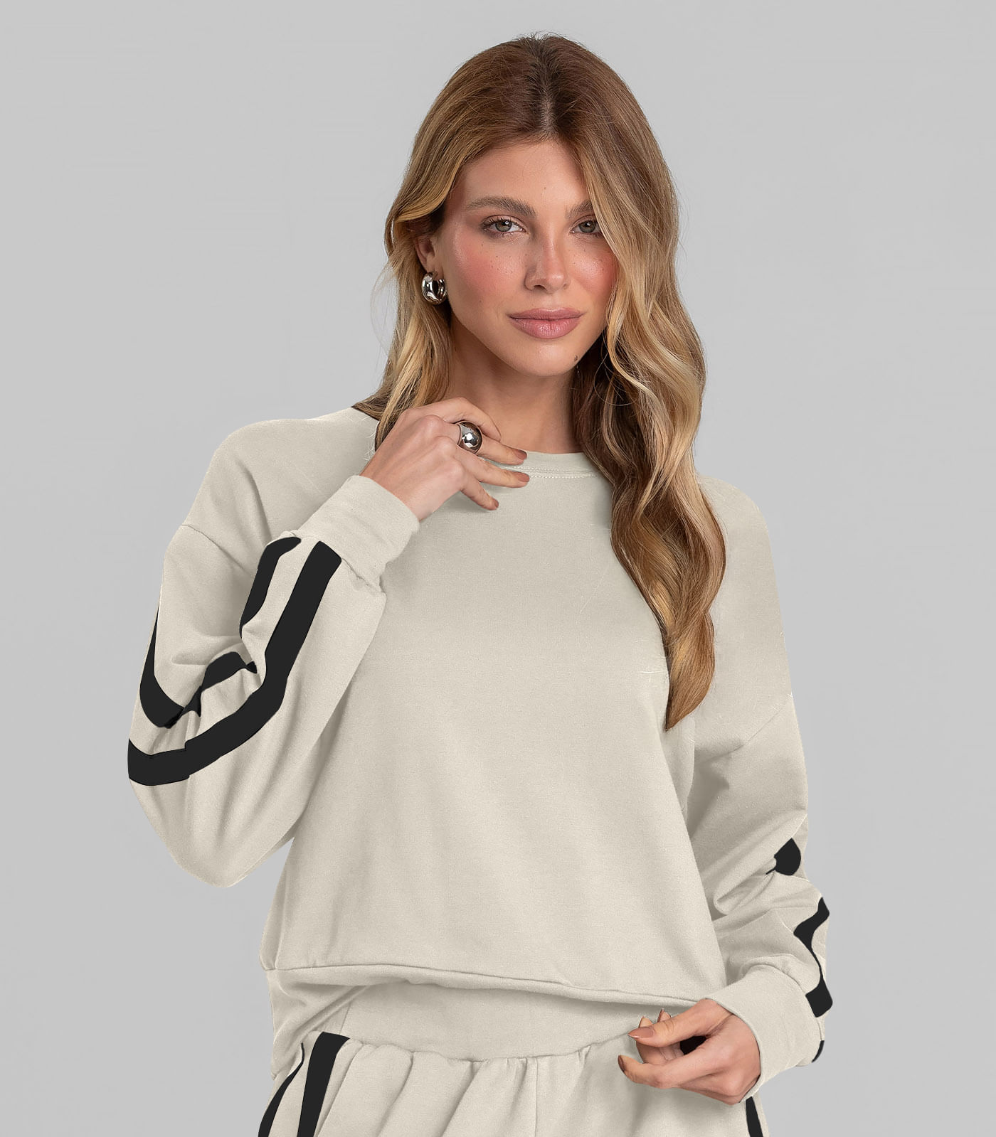 Moletom Feminino Em Molecotton Peluciado Dianna Bege