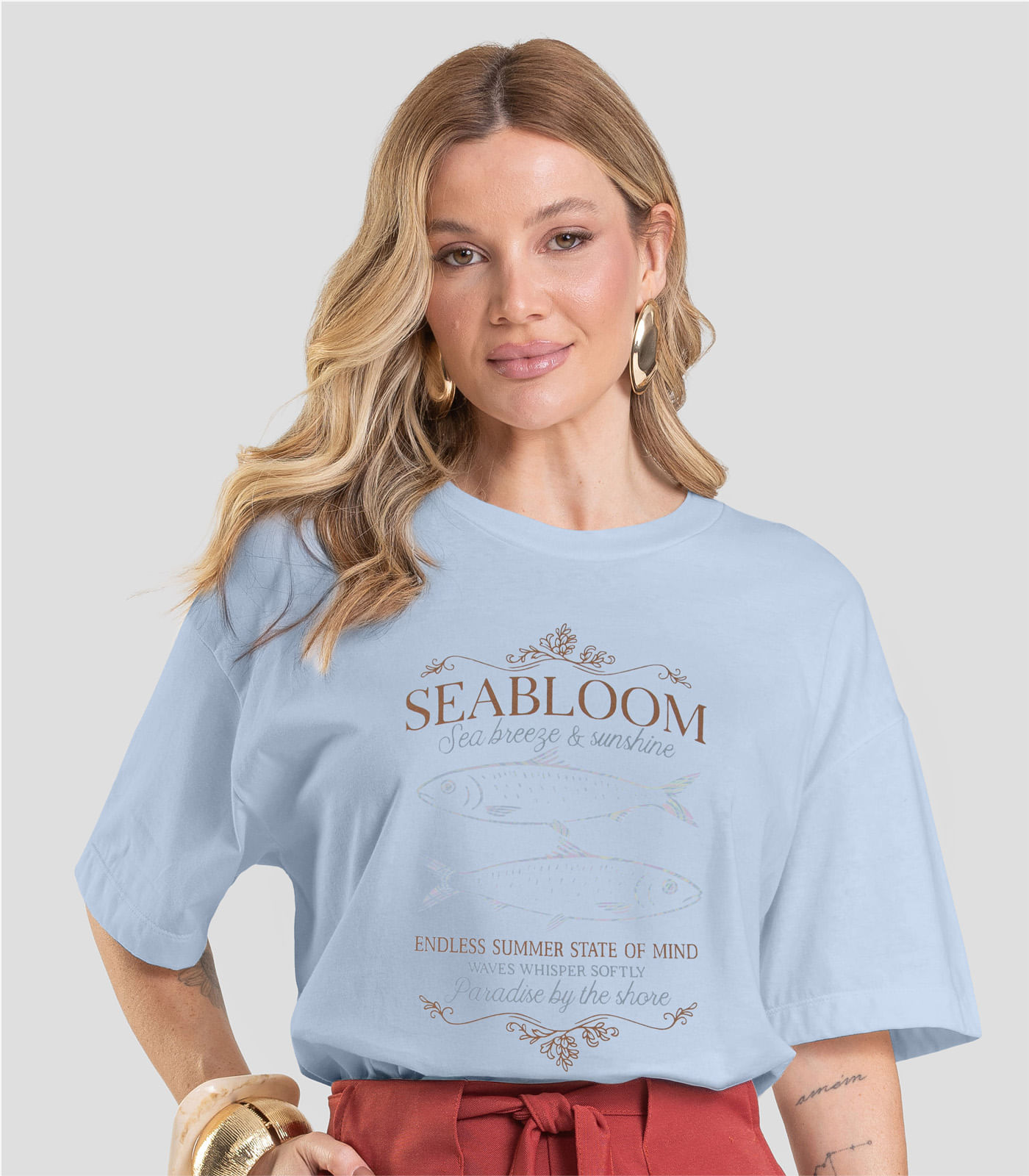 T- Shirt Oversized Feminina Estampada Dianna Azul