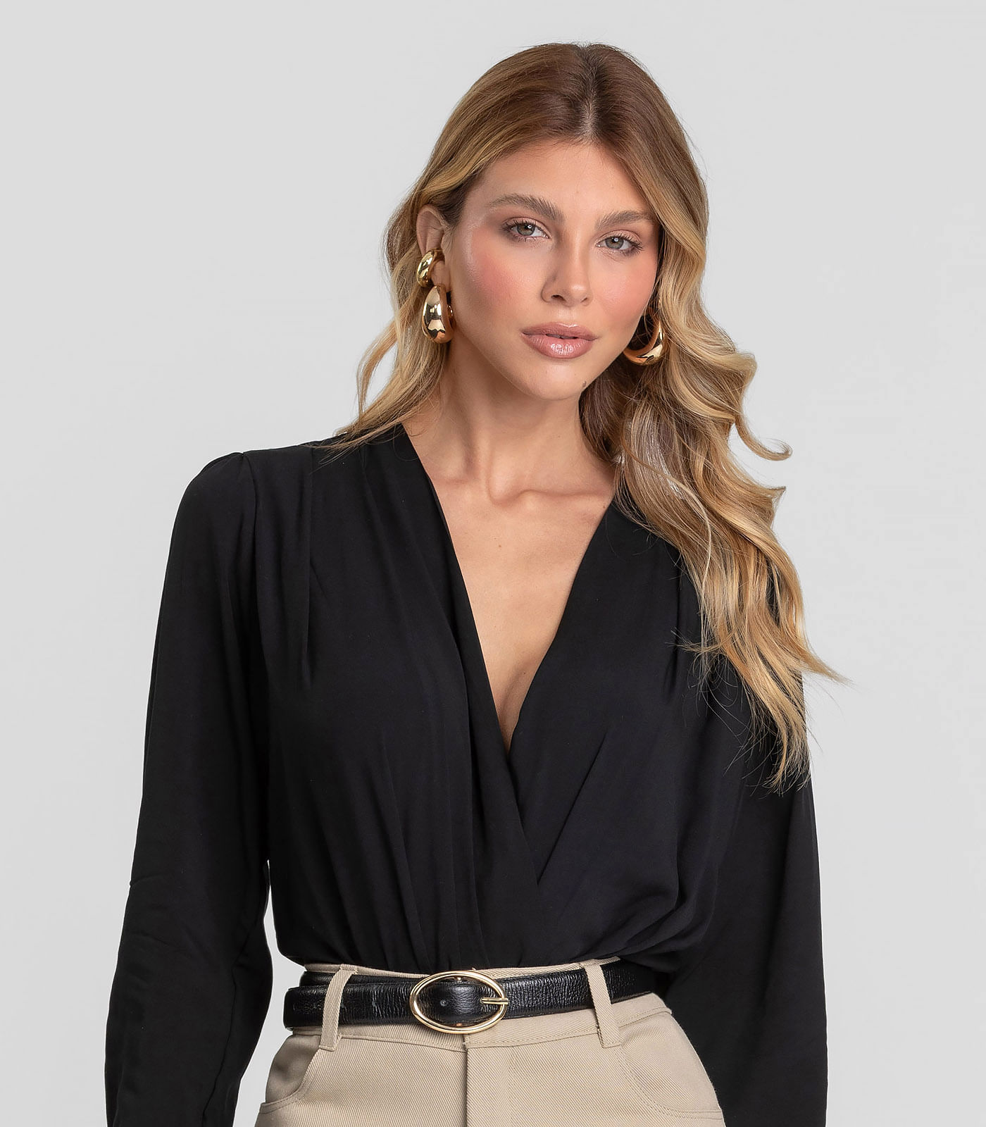 Body Feminino Manga Longa em Viscose Khyara Dianna Preto