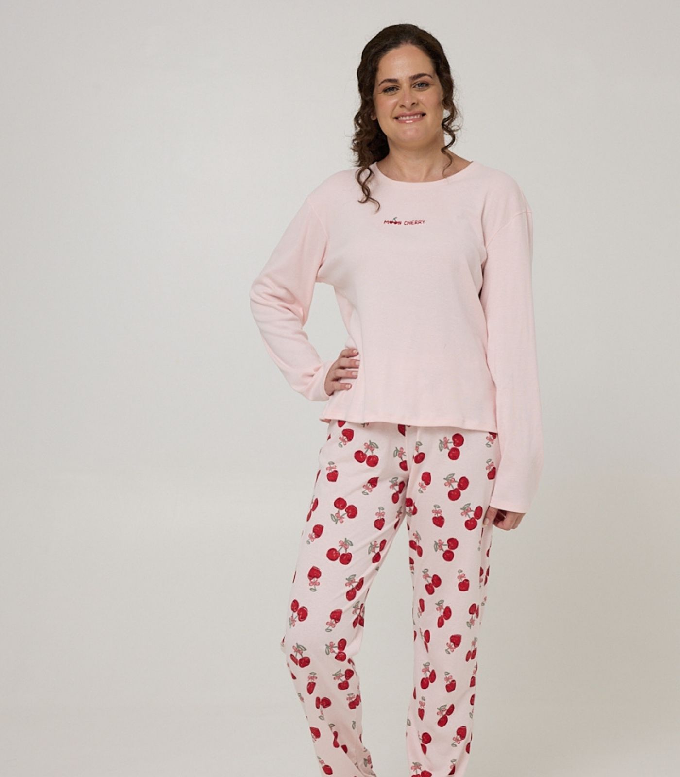 Pijama Longo Feminino Meia Malha Evanilda Rosa