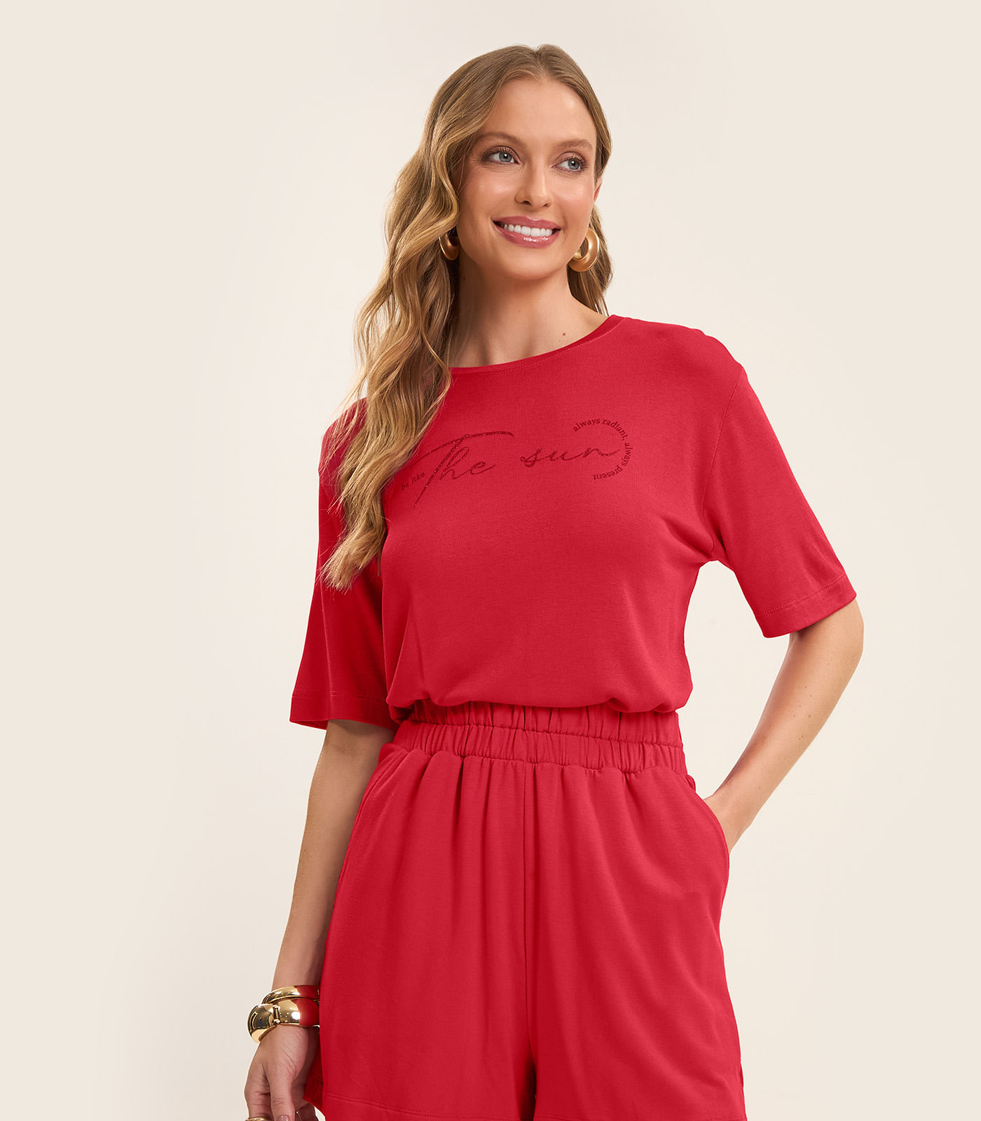 Blusa Feminina Manga Curta Visco Tricot Rovitex Vermelho