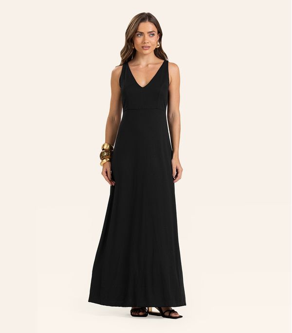 Vestido Feminino Longo Visco Maquinetada Endless Preto GG