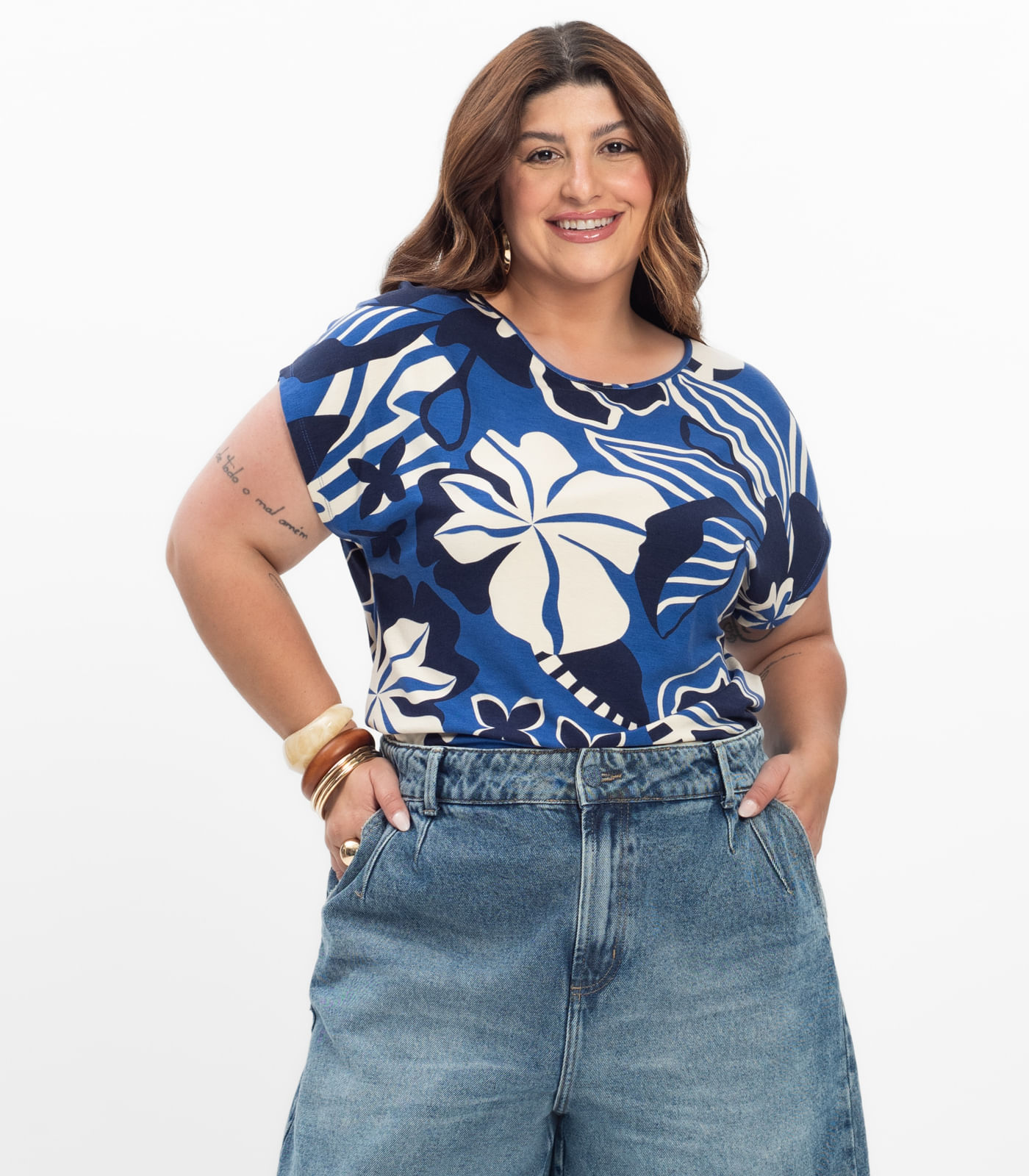 Blusa Manga Curta Feminina Secret Glam Azul