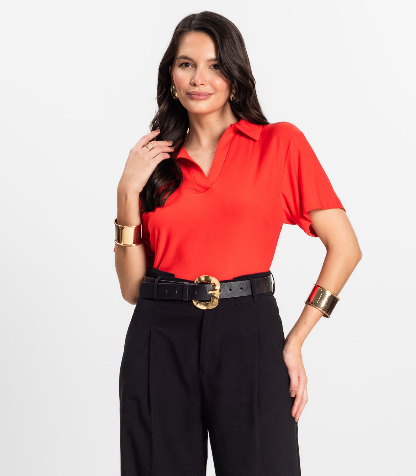 Blusa Feminina Manga Curta em Visco Rovitex Laranja