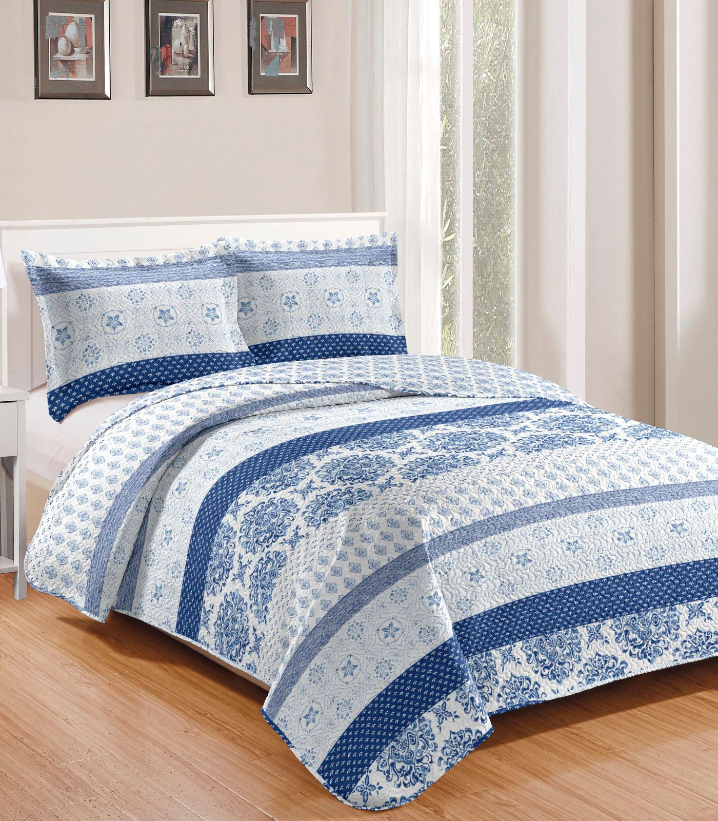 Colcha King Bouti Patchwork Microfibra Rozac Azul