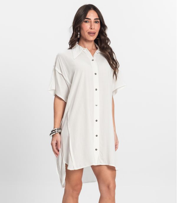 Vestido Chemise Feminino Com Gola Endless Bege GG
