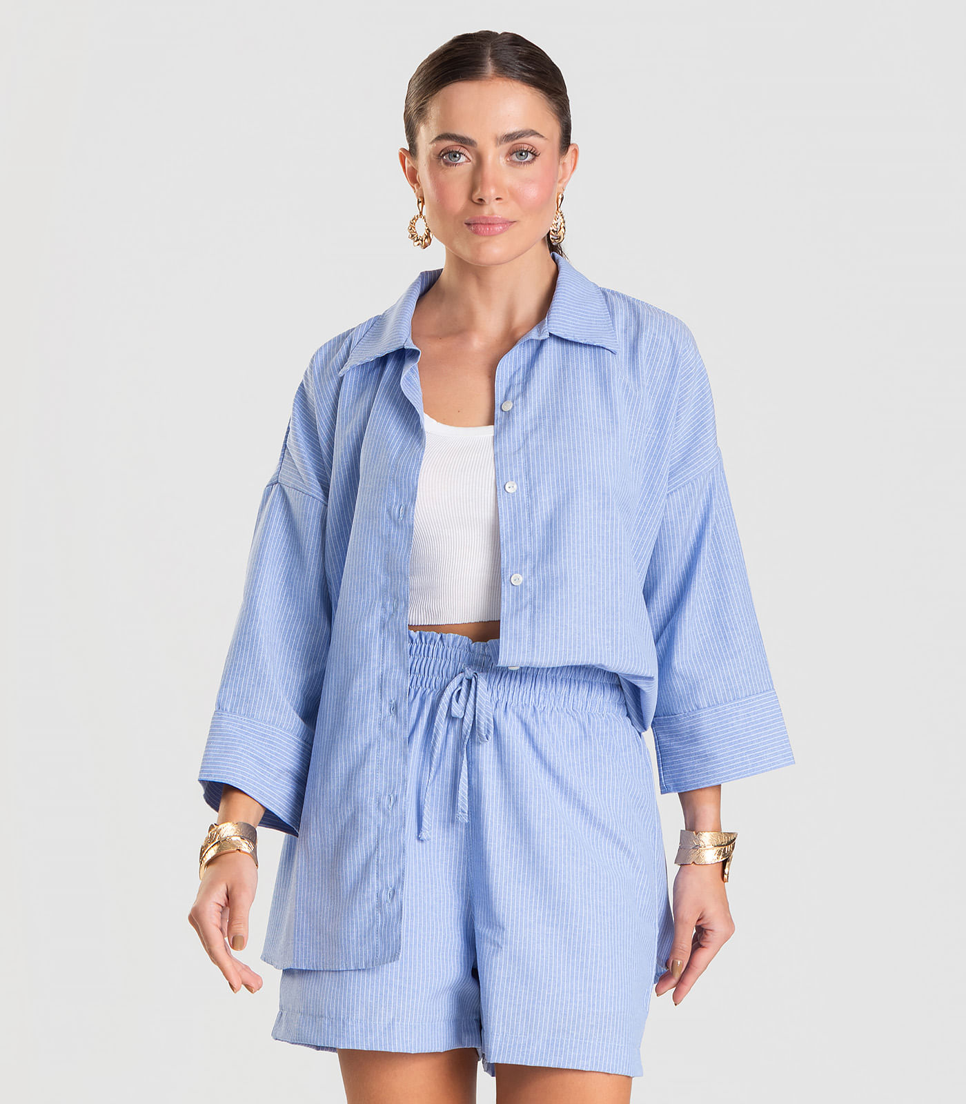 Shorts Feminino Listrado Dianna Azul