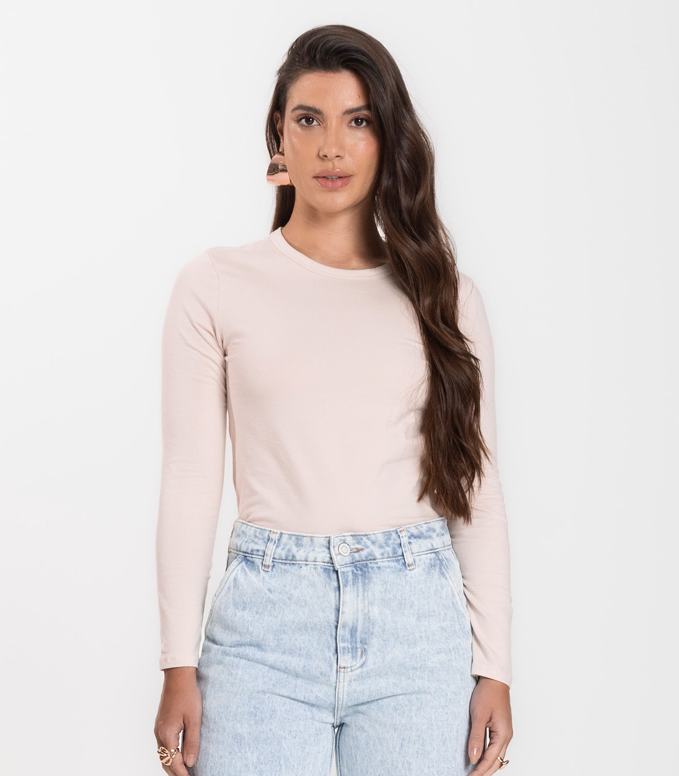Blusa Manga Longa Básica Select Bege