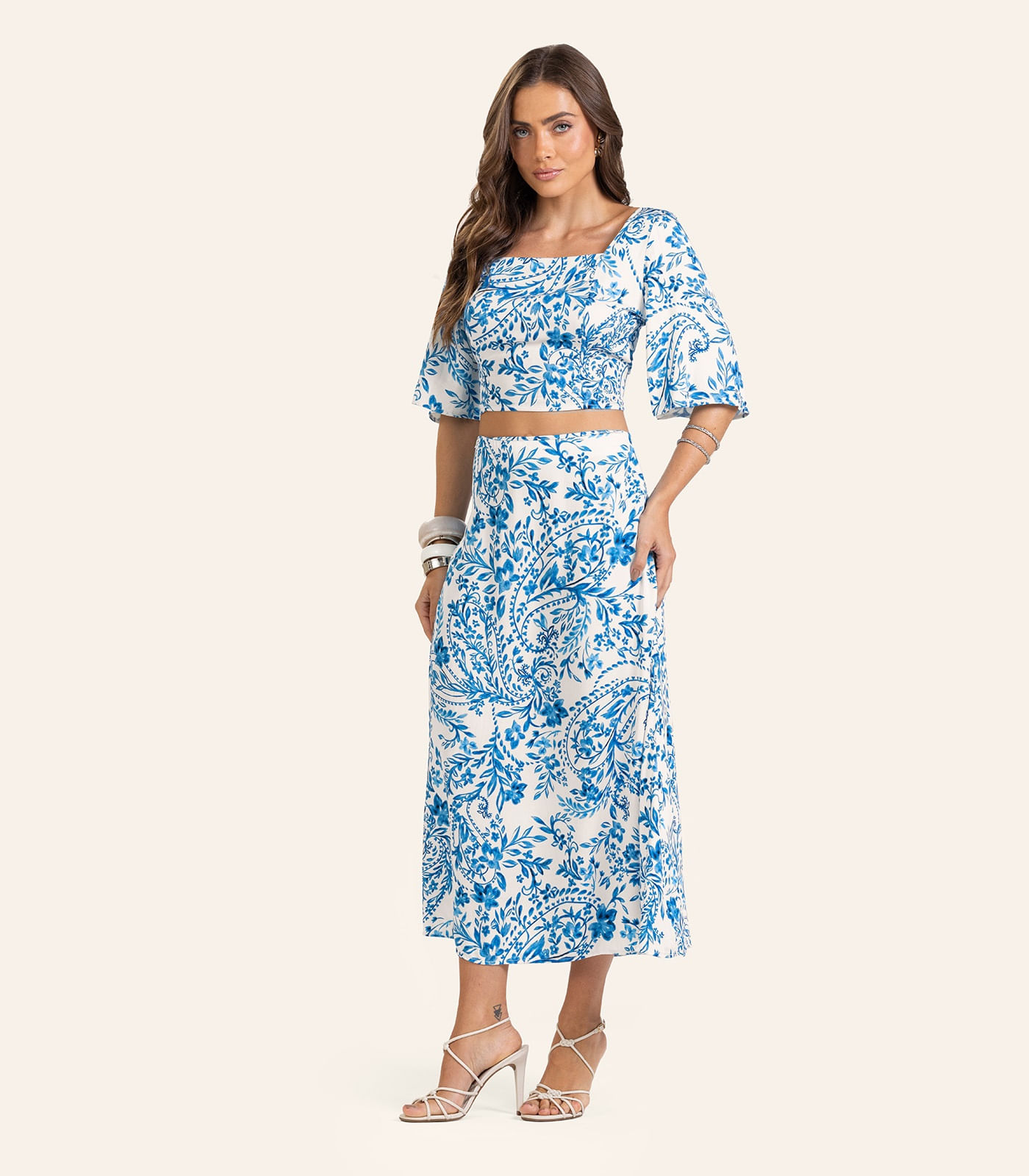 Saia Midi Viscose Khyara Feminina Endless Bege
