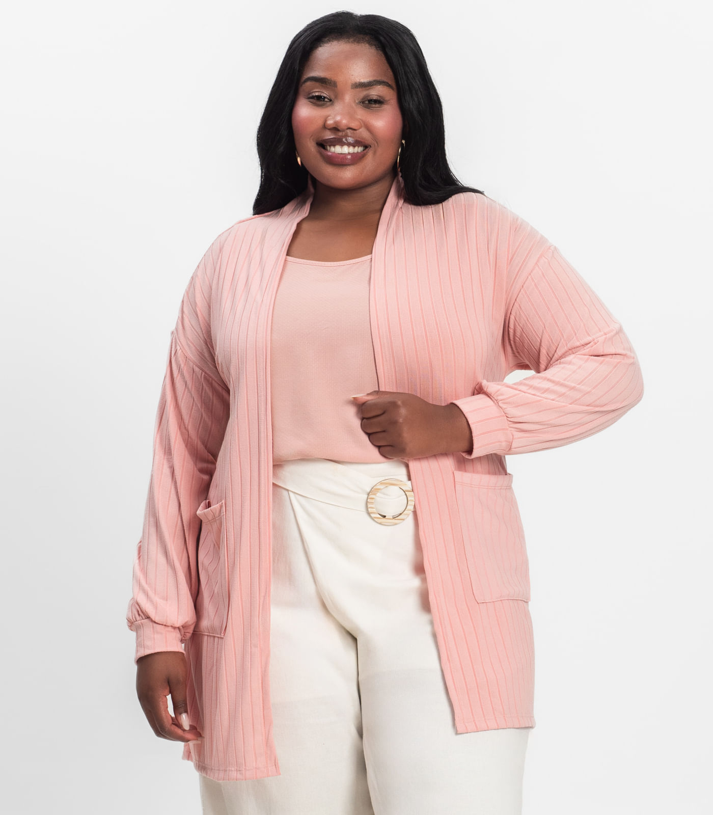 Cardigan Feminino Pluz Size Infinita Cor Rosa - Plus G1