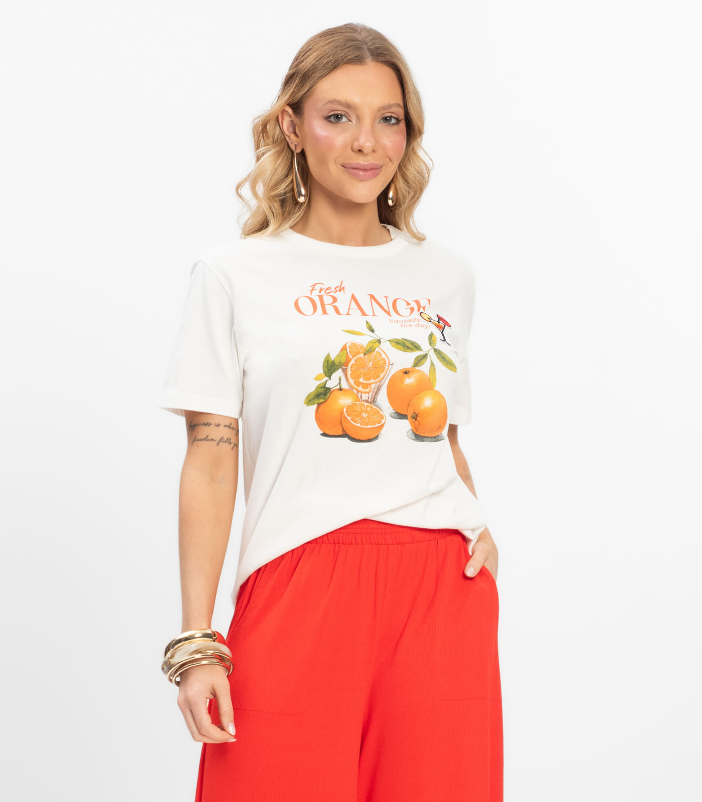 T- Shirt Meia Malha Feminina Rovitex Bege