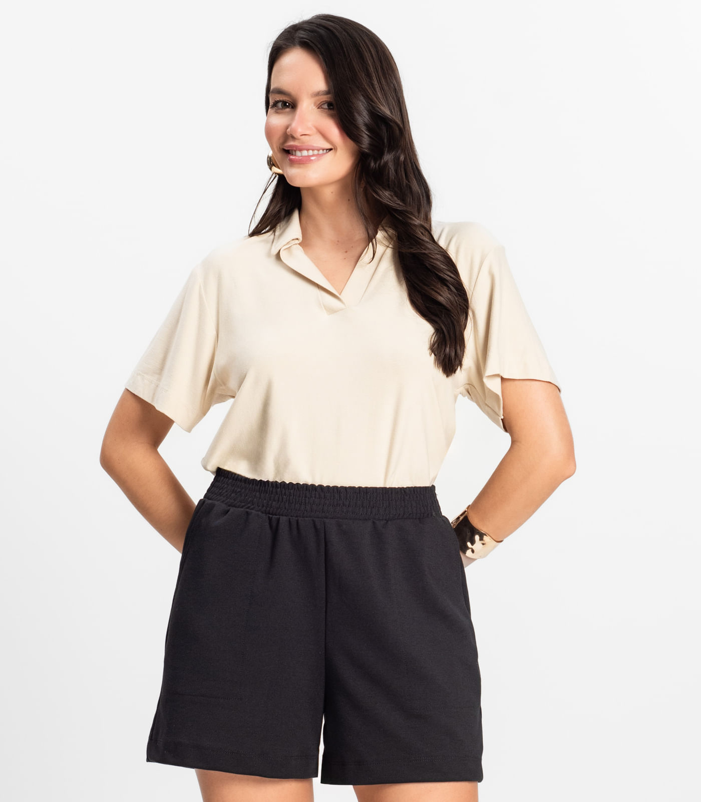 Blusa Feminina Manga Curta em Visco Rovitex Bege