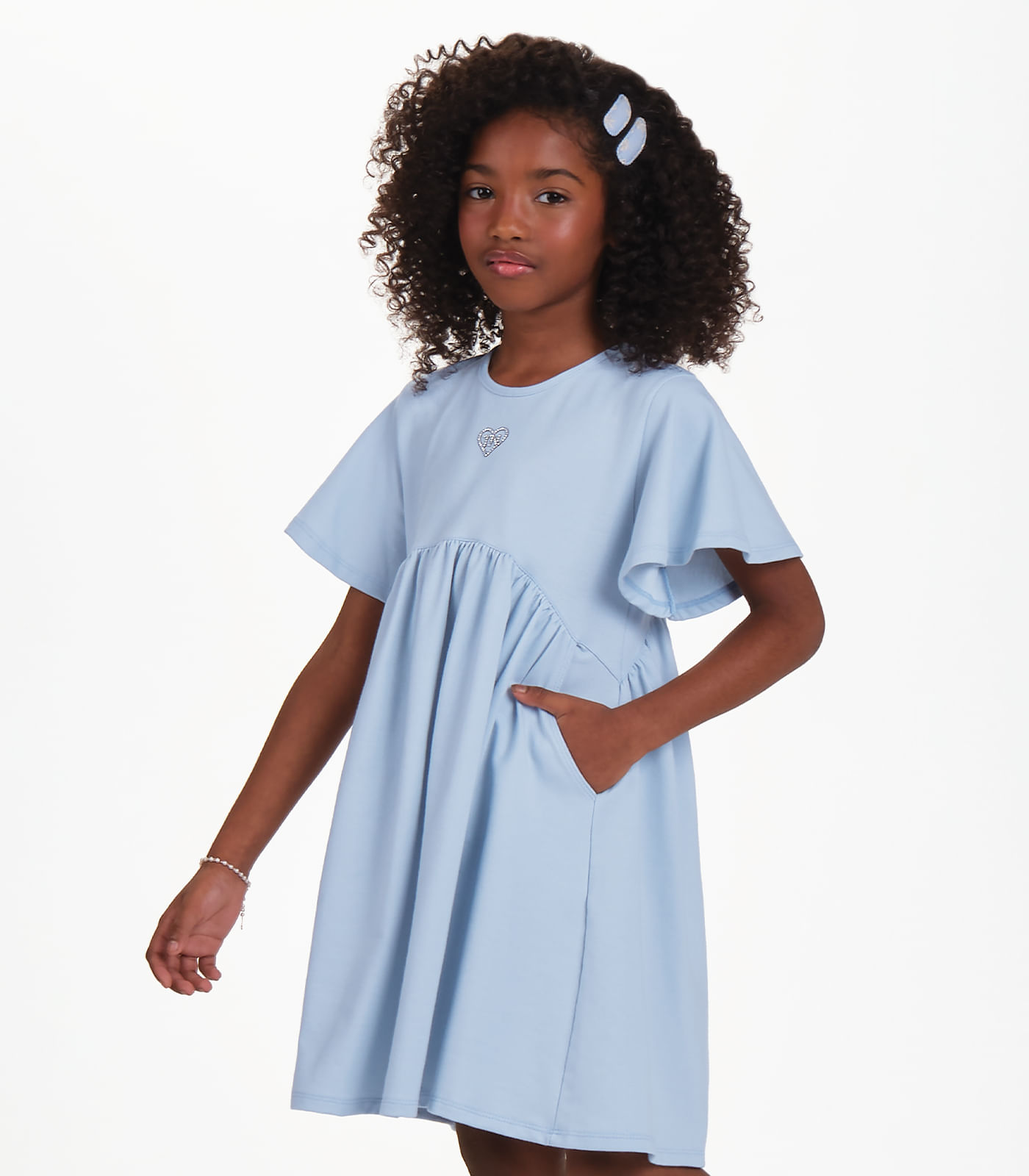 Vestido Moletinho Denim Menina Trick Nick Azul
