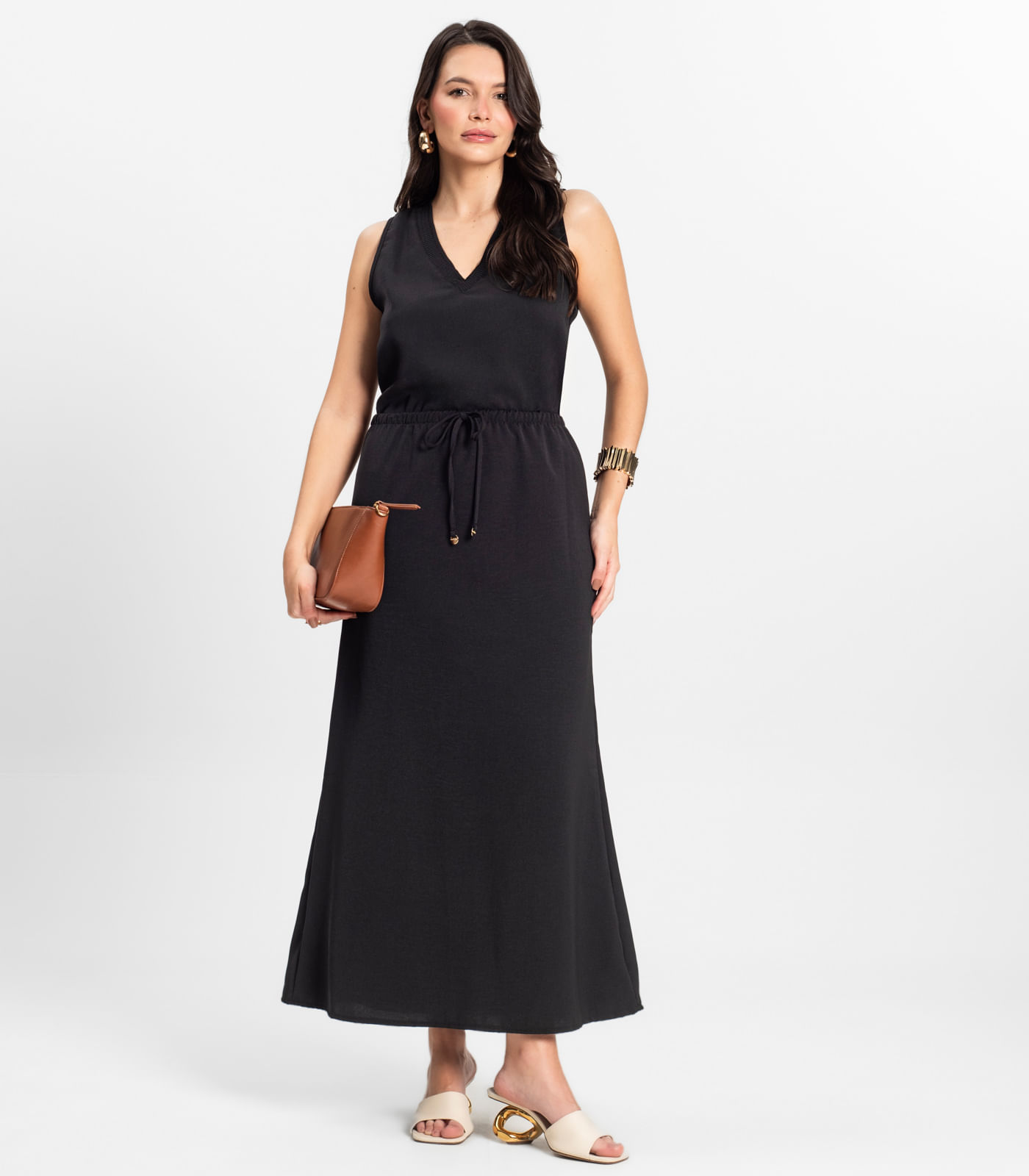 Saia Midi Feminina em Twill Cey Rovitex Preto