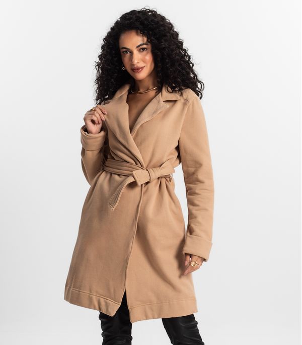 Casaco Trench Coat Feminino Em Moletom Rovitex Marrom P