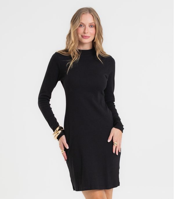 Vestido Feminino Manga Longa Ribana Básico Rovitex Preto G
