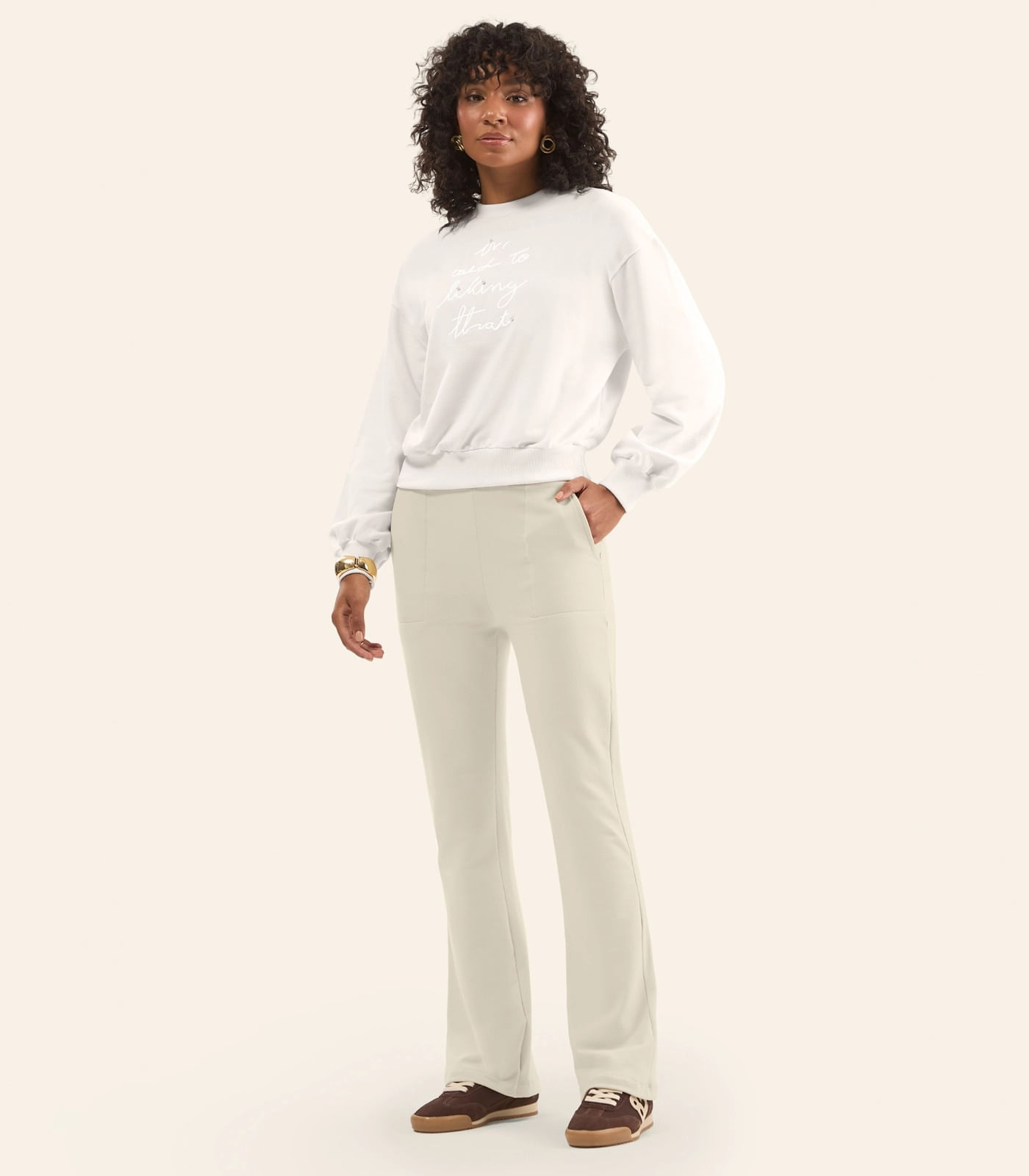 Calça Boot Cut Feminina Molecotton Felpado Rovitex Bege
