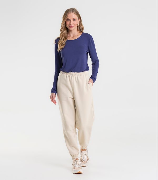 Calça Jogger Básica Moletom Peluciado Rovitex Bege P
