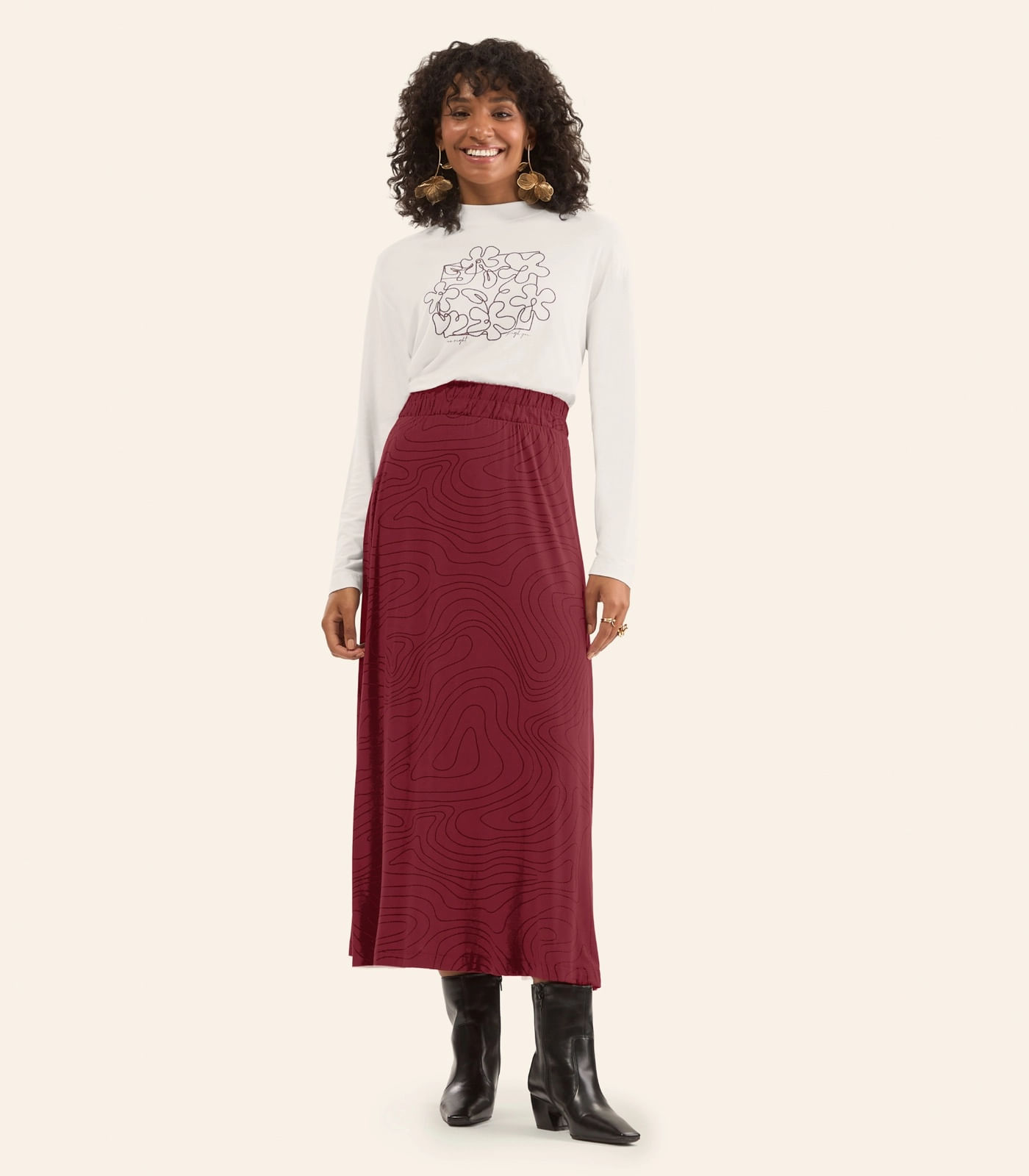 Saia Midi Feminina Em Viscotorcion Rovitex Vermelho